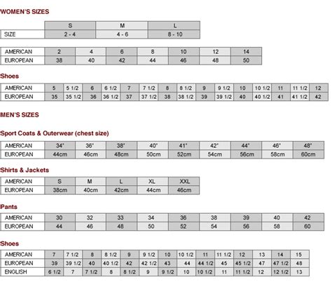 Salvatore Ferragamo size chart